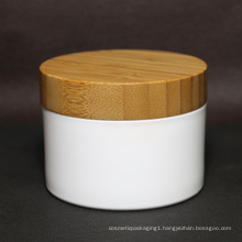 Round plastic type wooden bamboo cosmetic jars paclaging for body cream